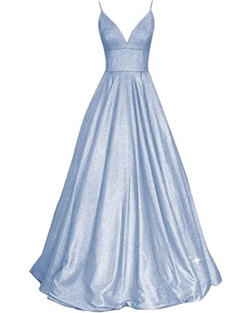 Mesh Open Back Banquet Evening Dress Adjustable Shoulder Strap V Neck Formal Party Prom Dress Sparkling Sexy Long Women Dress